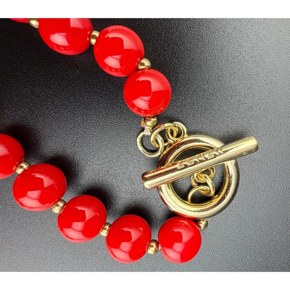 Zenzii Necklace Red Gold Beaded Long Statement Hoop‎ Accents Toggle Lightweight